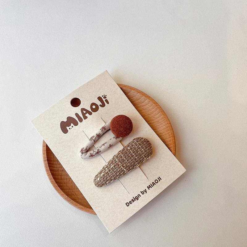 2pcs Coffee Plaid Embroidered Bow Hairpin Version of Children's Bangs Broken Hair BB Baby Headwear Girls Kids Hair Accessories