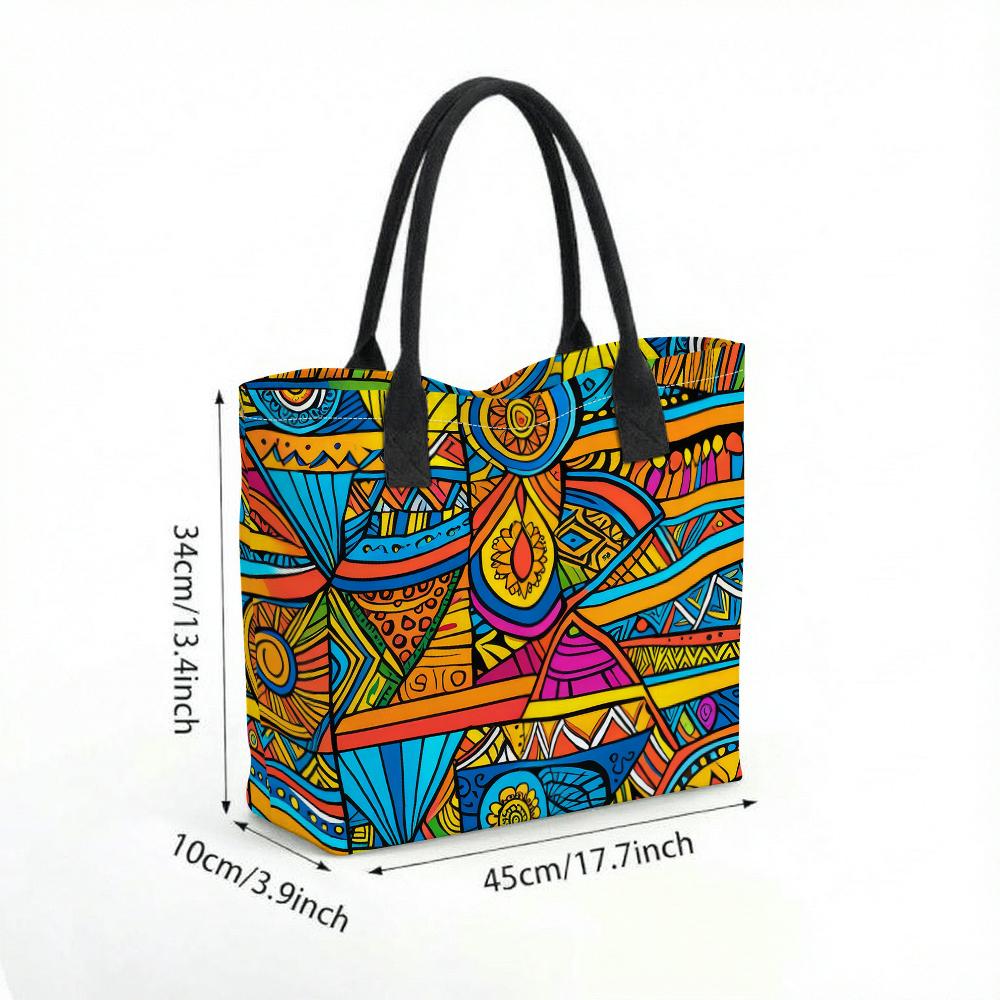 Colorful Ethnic Art Tote Bag Large Capacity Casual Shoulder Bag for Daily Shopping Travel Portable Handbag