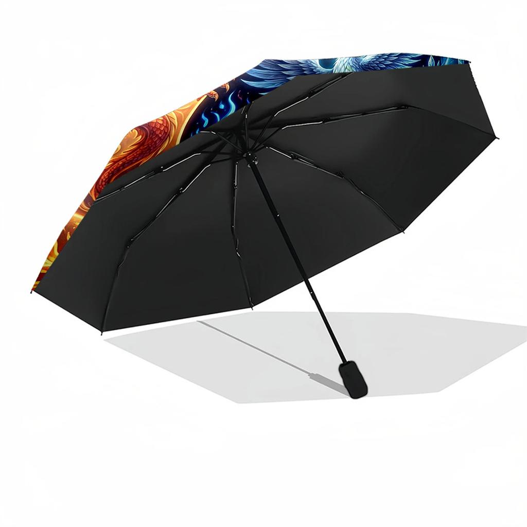 Yin Yang Dragon Phoenix Compact Travel Automatic Umbrella Sturdy 8 Rib Shaft Foldable Design Outdoor Daily Use Elegant Umbrella Wedding Party Gift