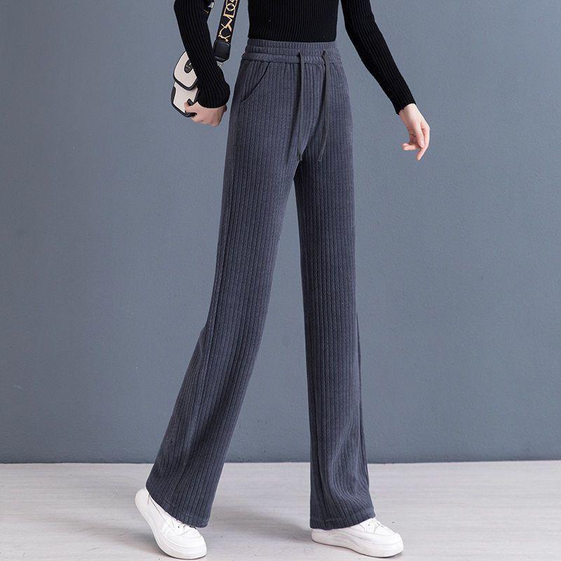Chenille Draping Fleece-Lined High Waist Slimming Straight-Leg Pants for Women - Autumn/Winter 2024 Collection.