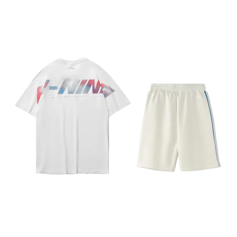 Li-Ning Colorful Letter Print Short Sleeve T-Shirt Comfortable Versatile Skin-Friendly Shorts Casual Sports Suit YHSU219-1+YKSV129-1
