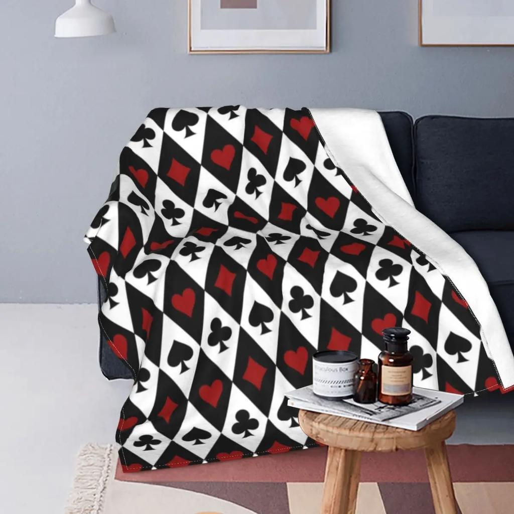 Playing Poker Card Flannel Throw Blanket Hearts Square Clubs Spades Fashion Cozy Bedspread Fleece Travel Super Soft Blanket King