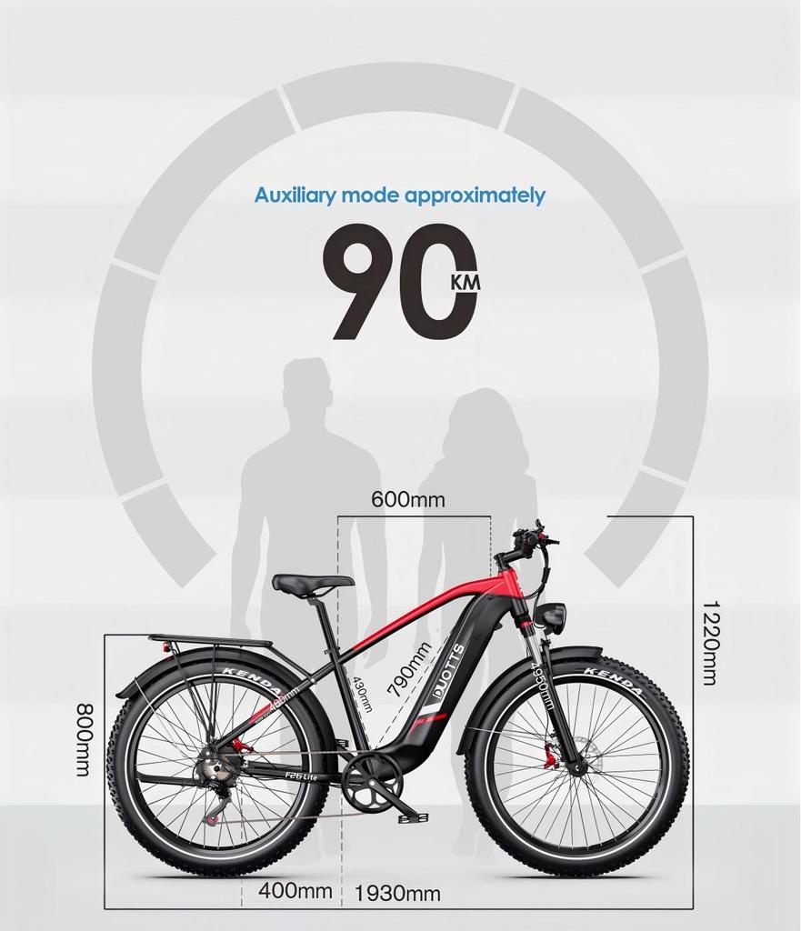 DUOTTS F26 Lite Elektrofahrrad für Erwachsene 500W Motor 48V 18Ah Akku 26*4.0 Zoll Reifen 50km/h Max. Geschwindigkeit 90km Max. Reichweite Shimano 7-Gang