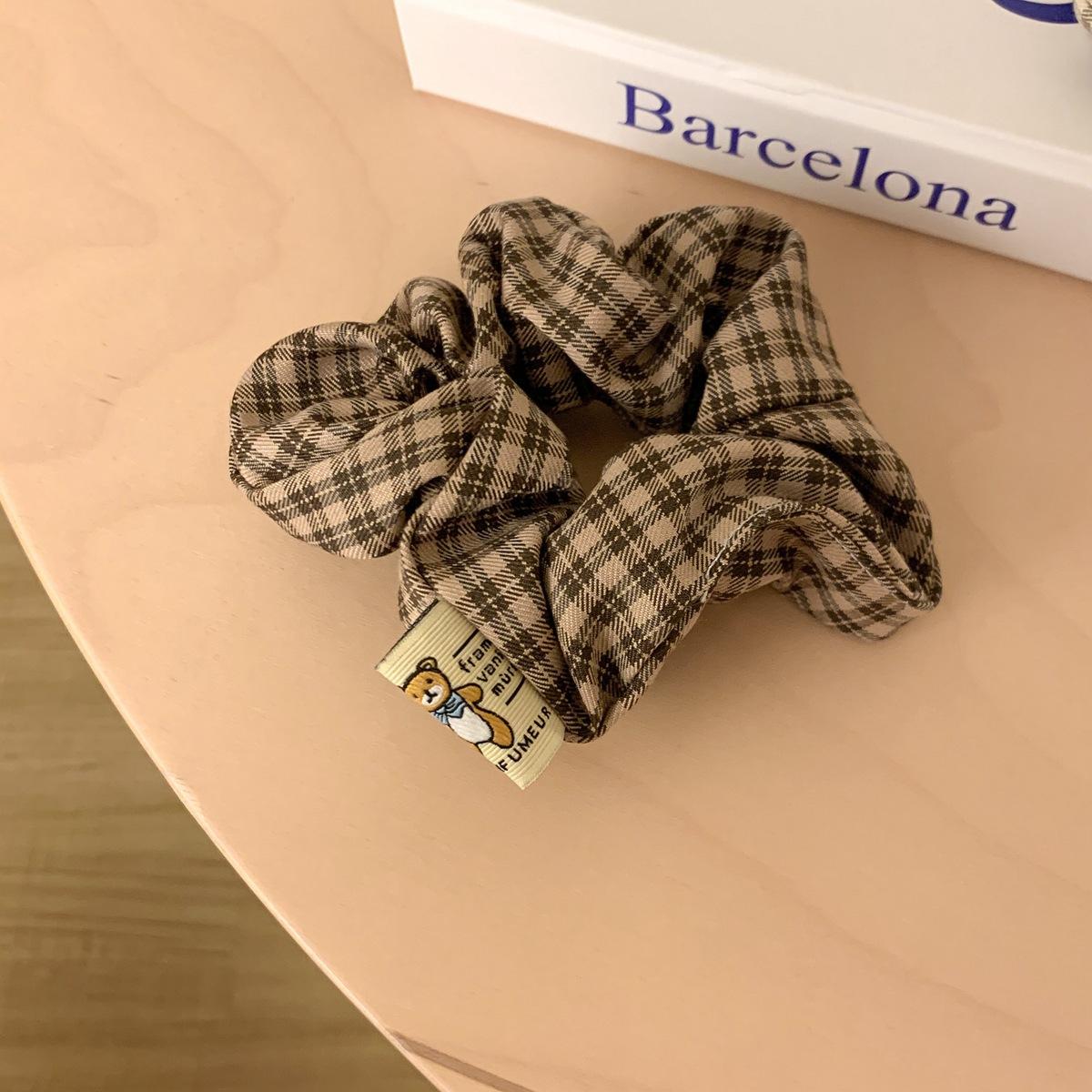 

Brown Color Lattice Scrunchies Women Girls Fashion Hair Accessories College Student Elastic Hair Bands Cartoon Ponytail Holder