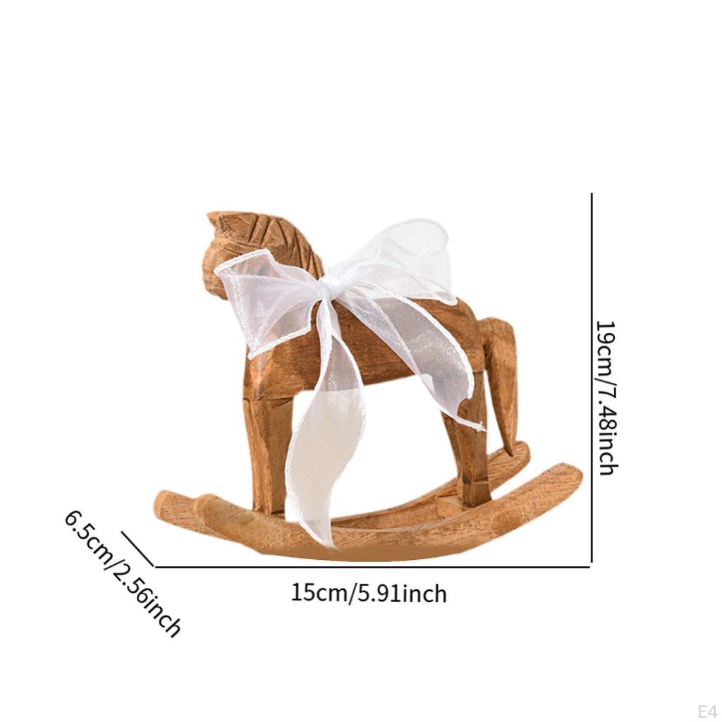 Rocking Horse Statue Wooden Figurine Centerpiece Decorative Birthday Gift Collection Ideal