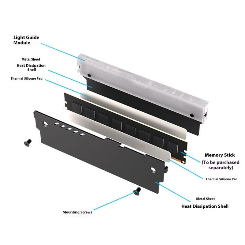 PC Memory Heatsink Cooling 5V 3PIN ARGB for Desktop Computer Memory DDR3 DDR4 DDR5 Temperature Dissipation Aluminum