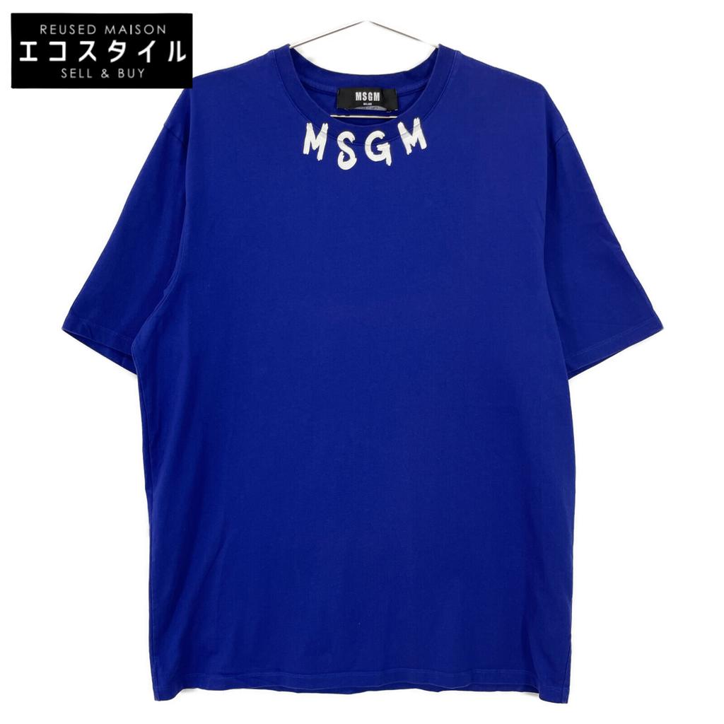 MSGM 3240MM96 Blue Cotton Logo T-Shirt Tops L blueUsed