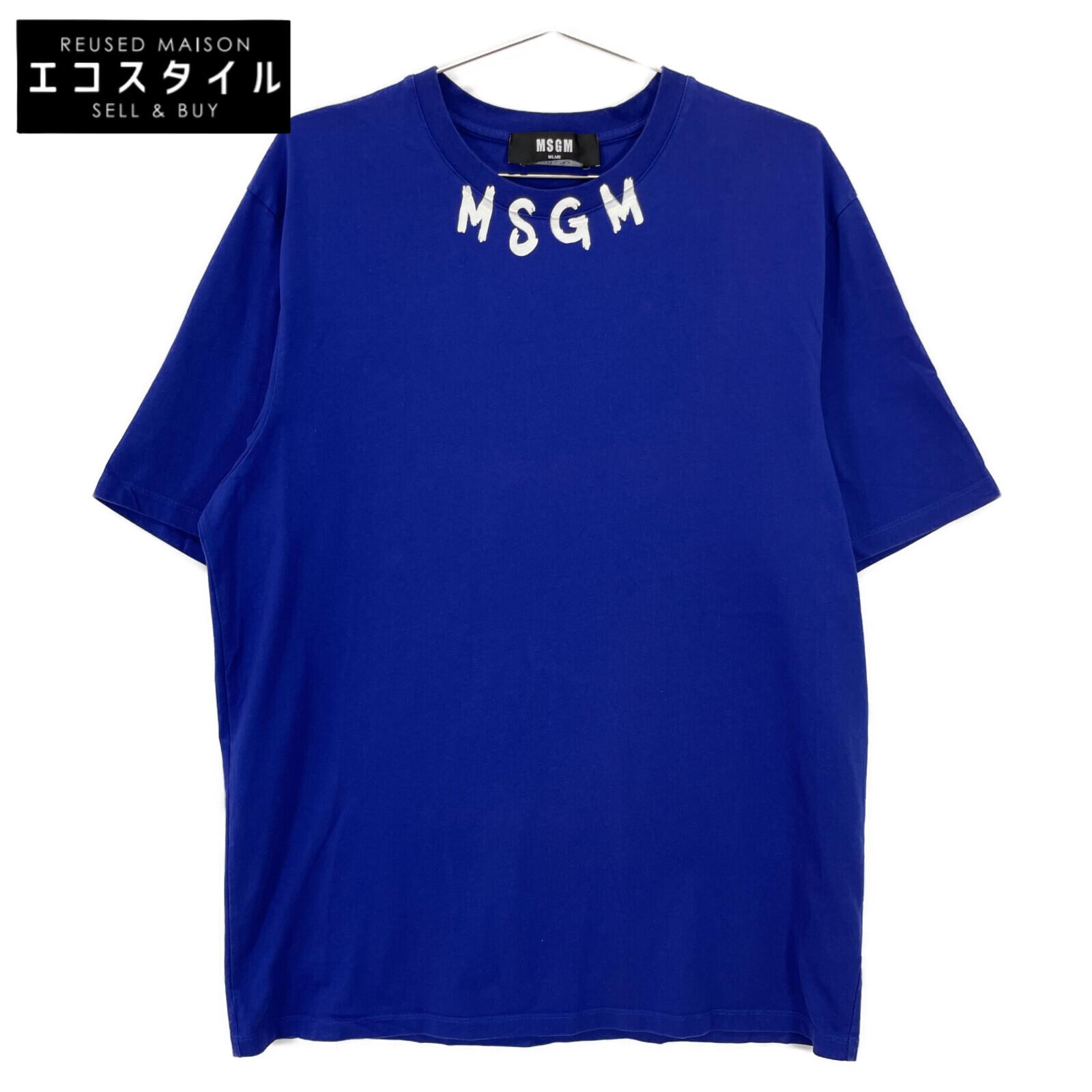 MSGM 3240MM96 Blue Cotton Logo T-Shirt tops L blueUsed