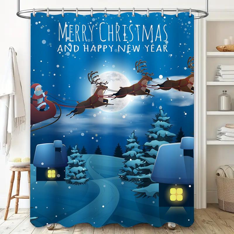 Tu Christmas Shower Curtain Santa Claus Festive Holiday Decor Winter Scene Bathroom Fabric Xmas Home Decoration Gift