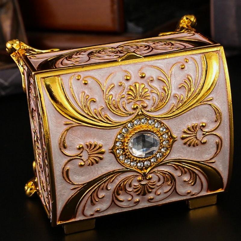 European Style Mini Jewelry Storage Box Necklace Organizer Inlaid Gem Alloy Bracelet Storage Jar Dresser Display Couple Gifts