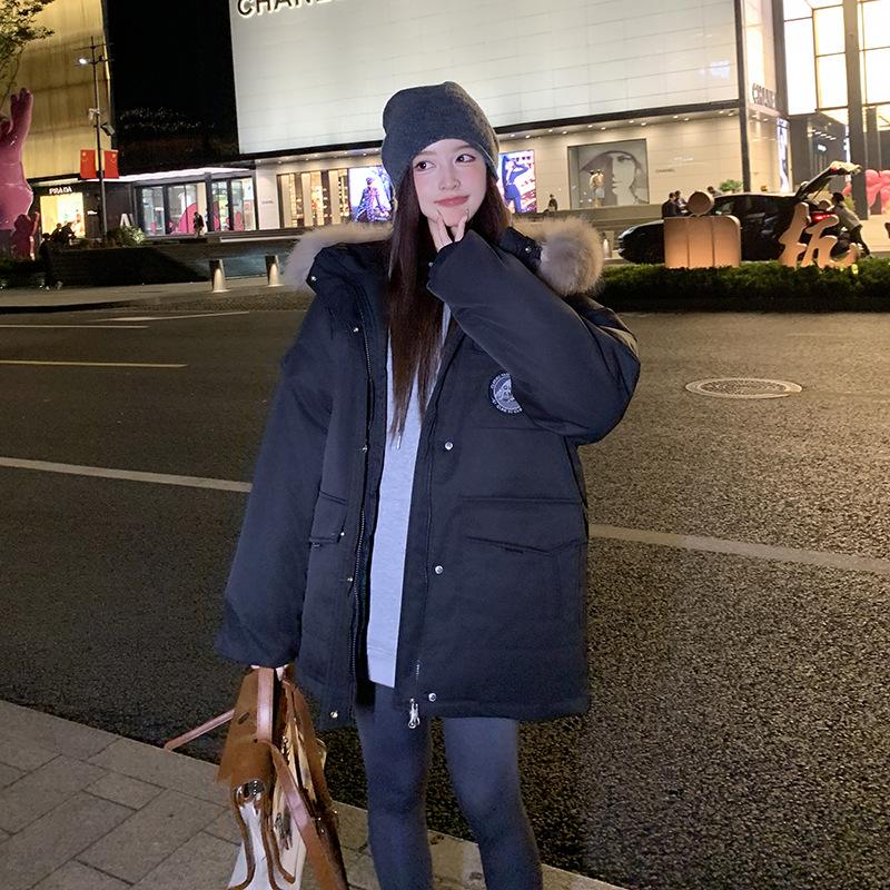 Workwear Down Jacket Women's Mid-length New Style Small Fur Collar Pie Overcome Thickened Winter Cotton-padded Jacket