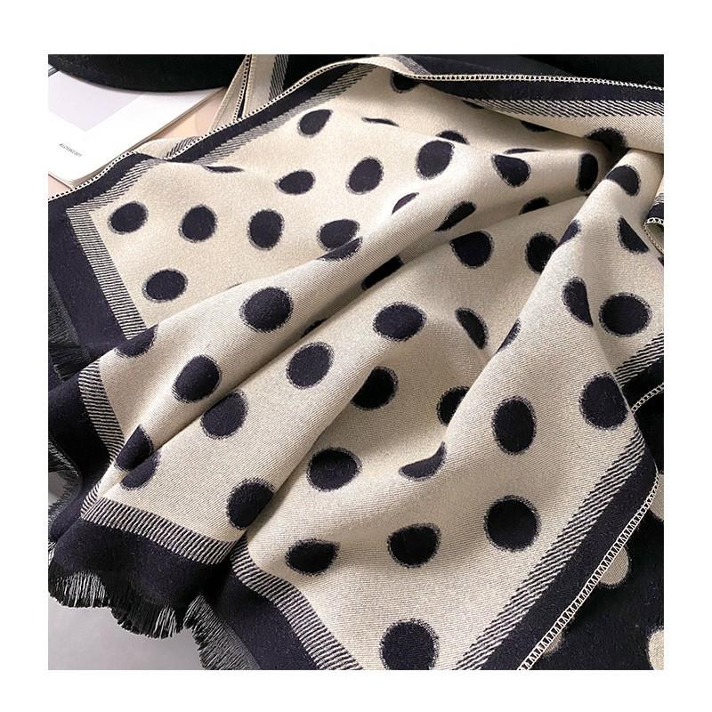Womens Winter Knitted Scarf Wrap With Polka Dot Double-Sided Thick Warm Shawl Daily Wear