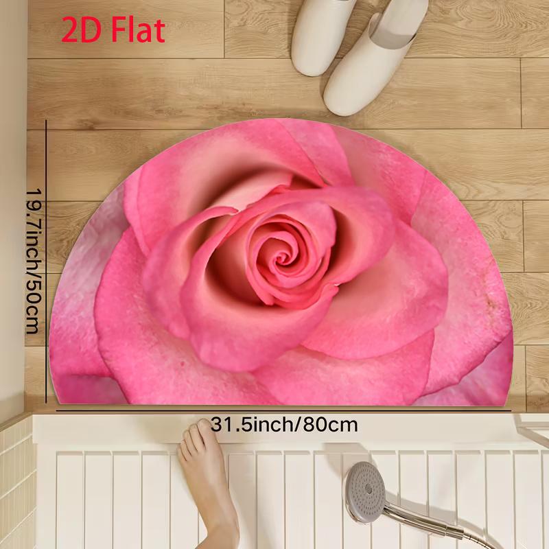 1Pcs Elegant Pink Semi Circle Welcome Doormat Non-Slip for Outdoor Patio Porch Kitchen Bathroom Entryway Floor Mat