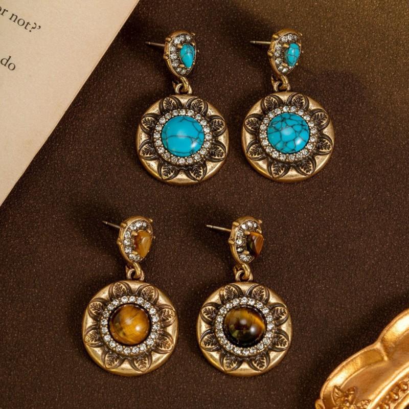 Vintage Sunflower Earrings With Palace Style Personalized Medieval High End Set Turquoise