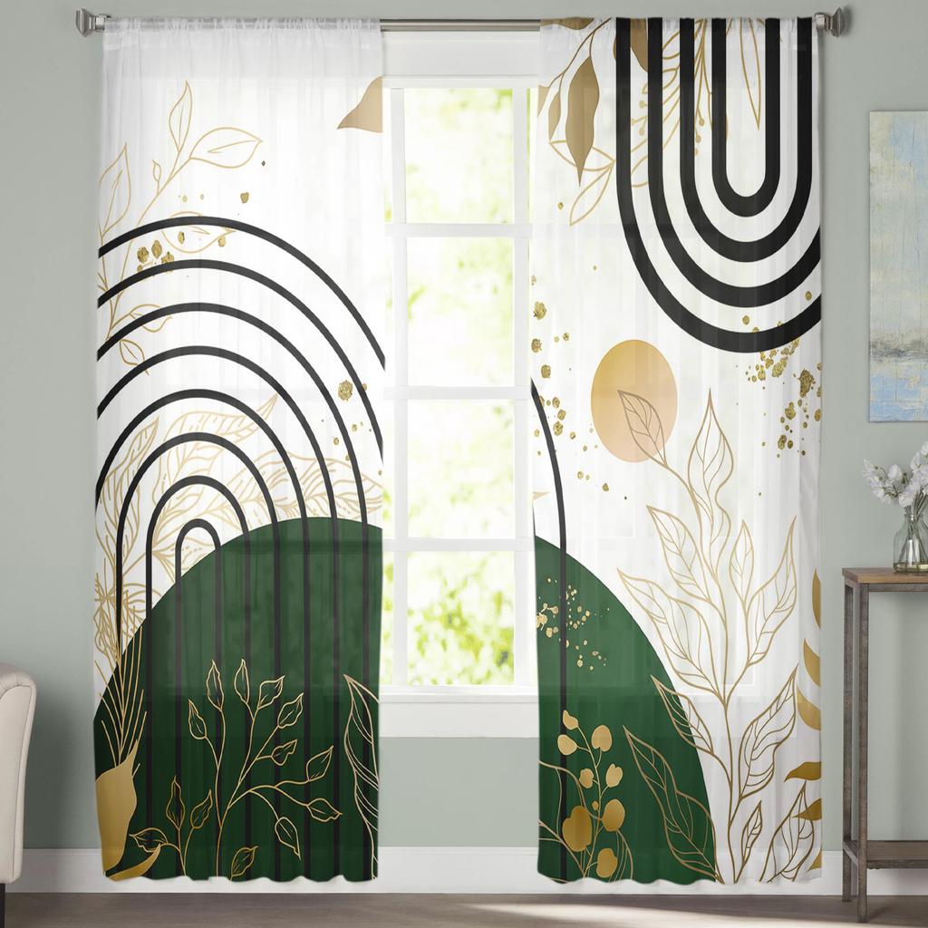 Bohemian Abstract Style Leaf Plant Bedroom Curtains Tulle Sheer Curtain Living Room Home Decor Voile Drapes