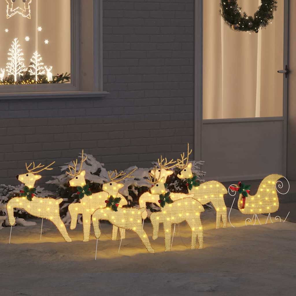 vidaXL LED Deer Set 7 pcs Gold Fabric