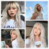 ALAN EATON Long Womens Wigs with Bangs Ombre Brown Platinum Blonde Wigs Side Part Synthetic Wavy Wigs for African American Women