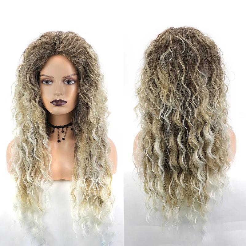Synthetische Aschblond Lange Perücke Lockige Haare Perücke für Frau Natürliches Flauschiges Haar für Frauen Normale Große Welle Volumen Perücken