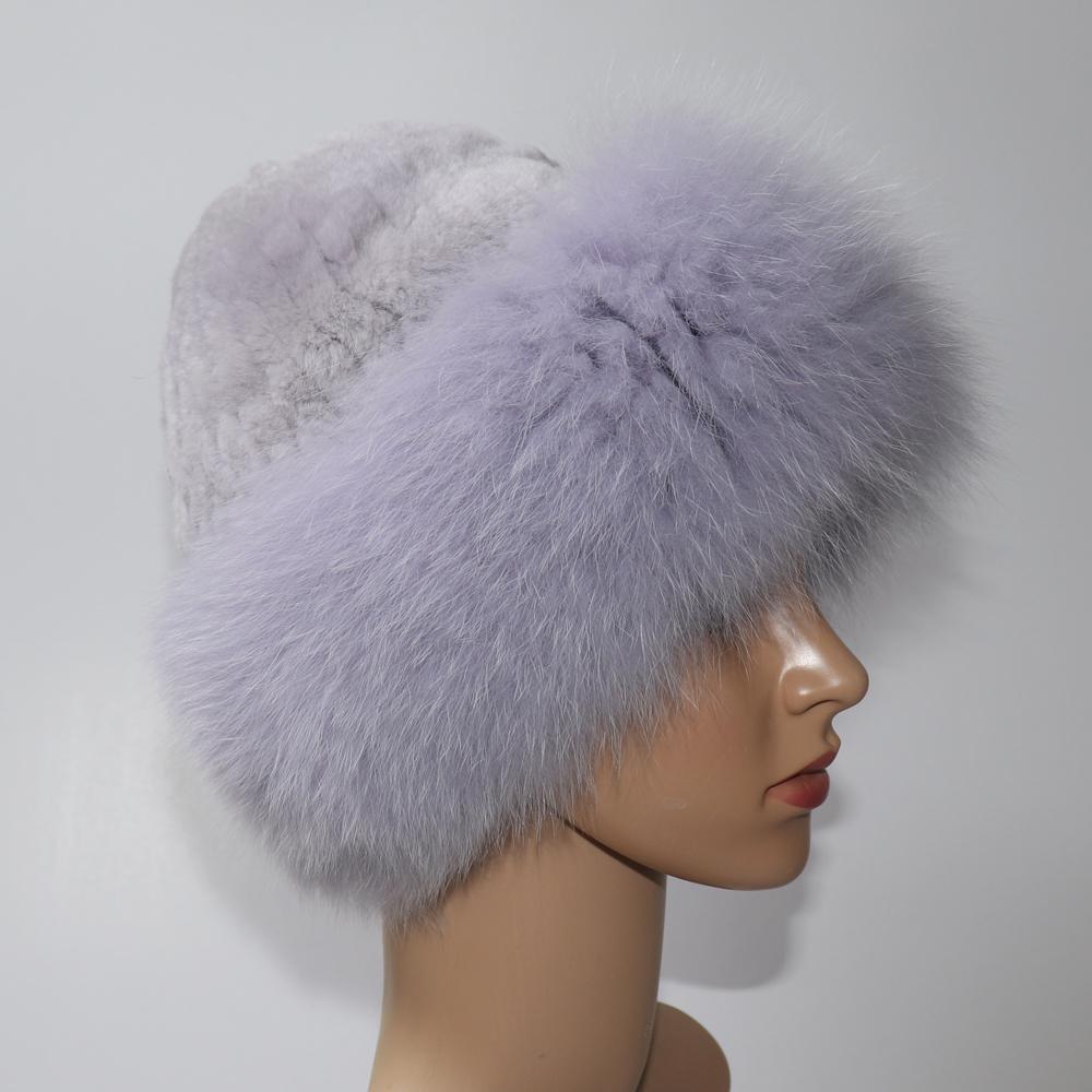 Women Winter Hight Quality Hand Knitted Real Rex Rabbit Fur Hat Natural Soft Fox Fur Hats Warm Elasticity Thick Real Fur Caps