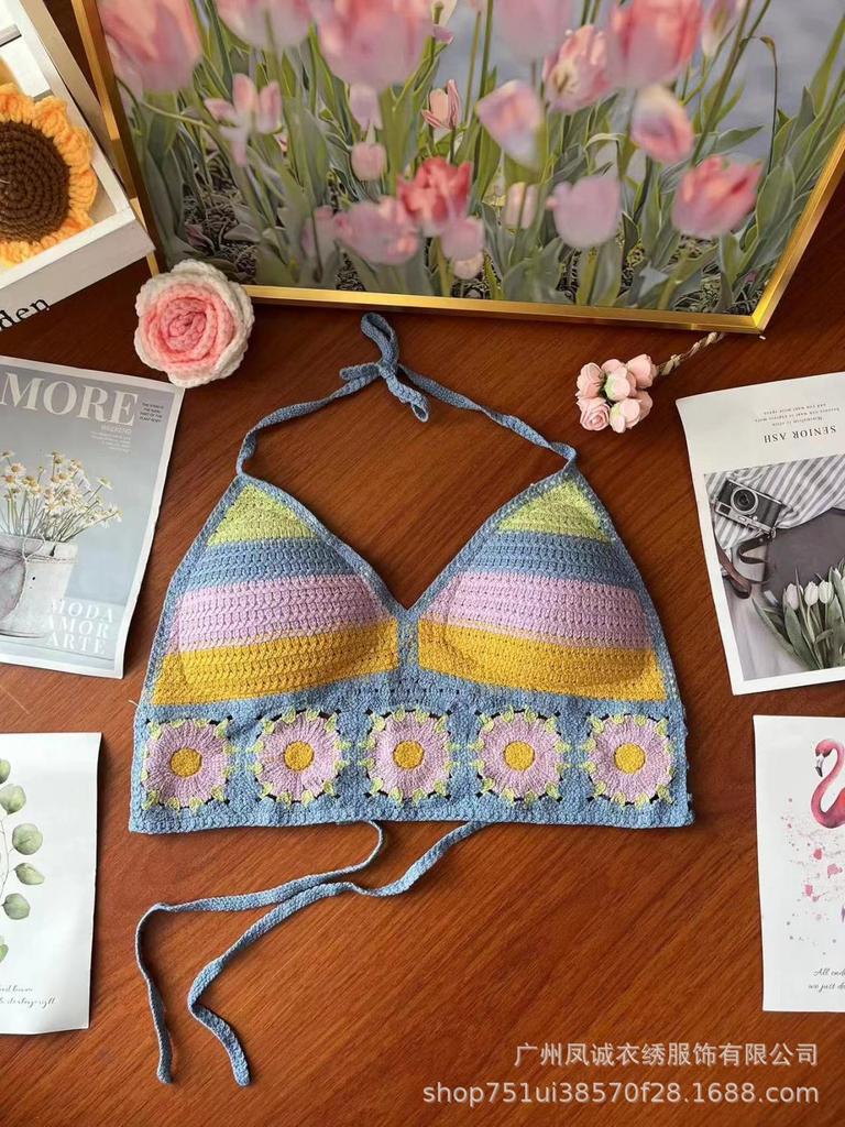 Be careful with the machine versatile vacation women's summer new suspender hollow crochet embroidery short vest women