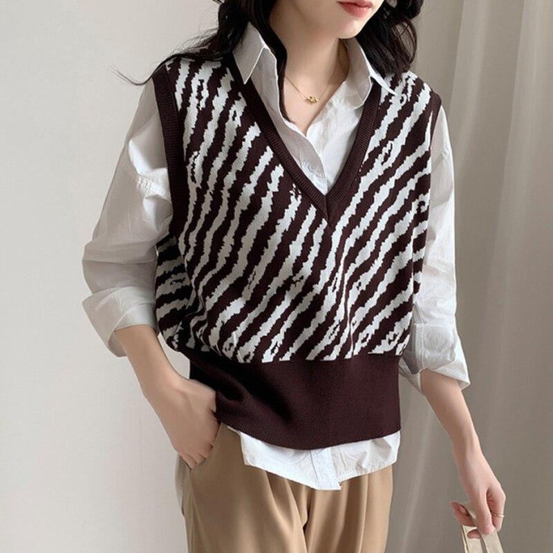 Sweater Vest Women New Autumn Winter Loose Harajuku Pullover Pulls Femme Sleeveless Knitted V-Neck Chic Outerwear