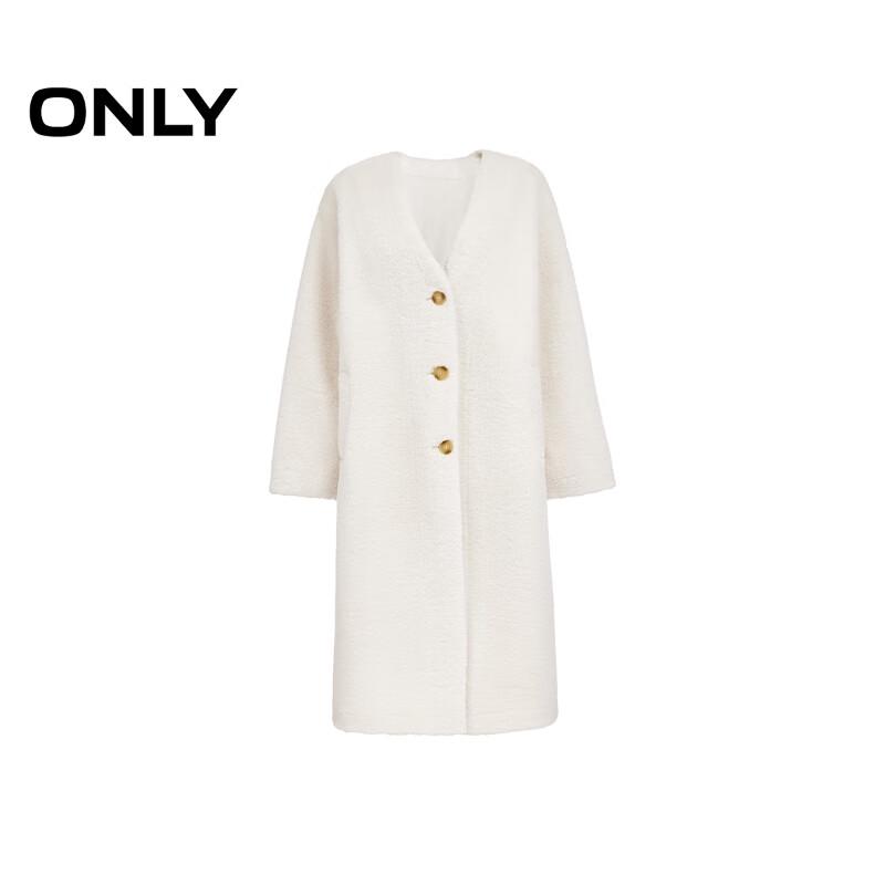 ONLY Women's Elegant V-Neck Plush Long Padded Coat