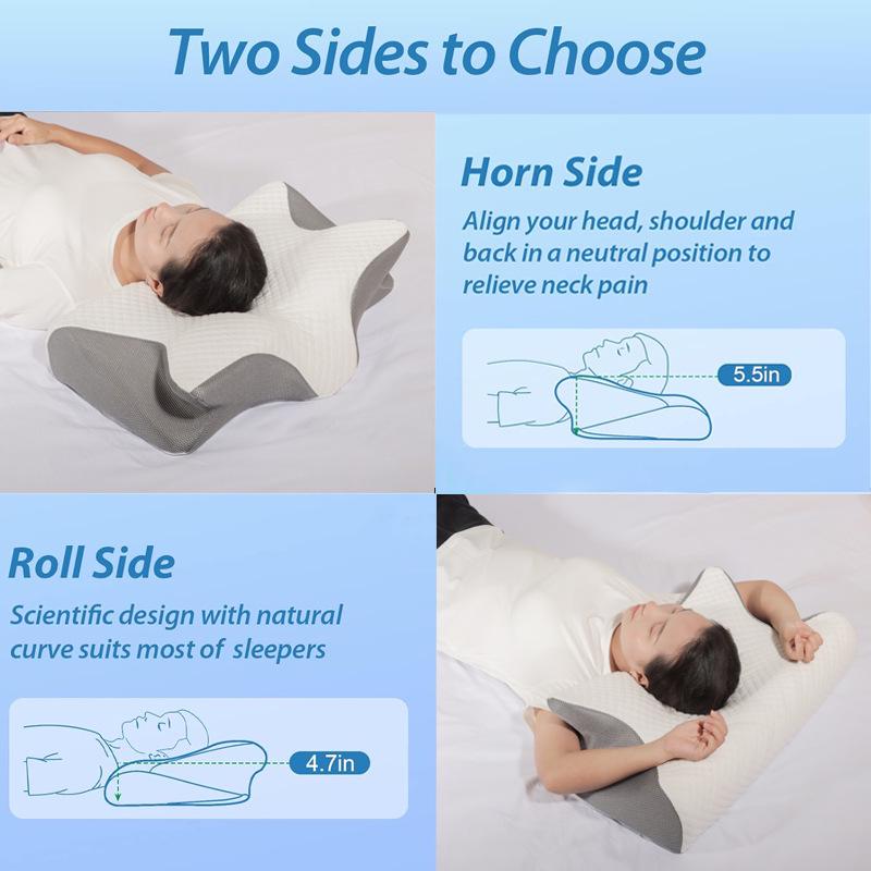 Cross-Border Slow-Rebound Memory Foam Ox Horn Neck Support Pillow