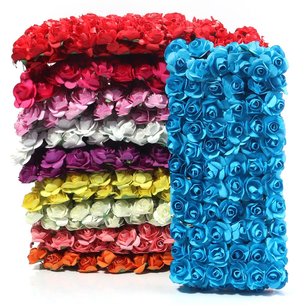144pcs 2cm Paper Artificial Rose Flower Bouquet Colorful Mini Rose Fake Flowers For DIY Wedding Party Gifts Wreath Decoration