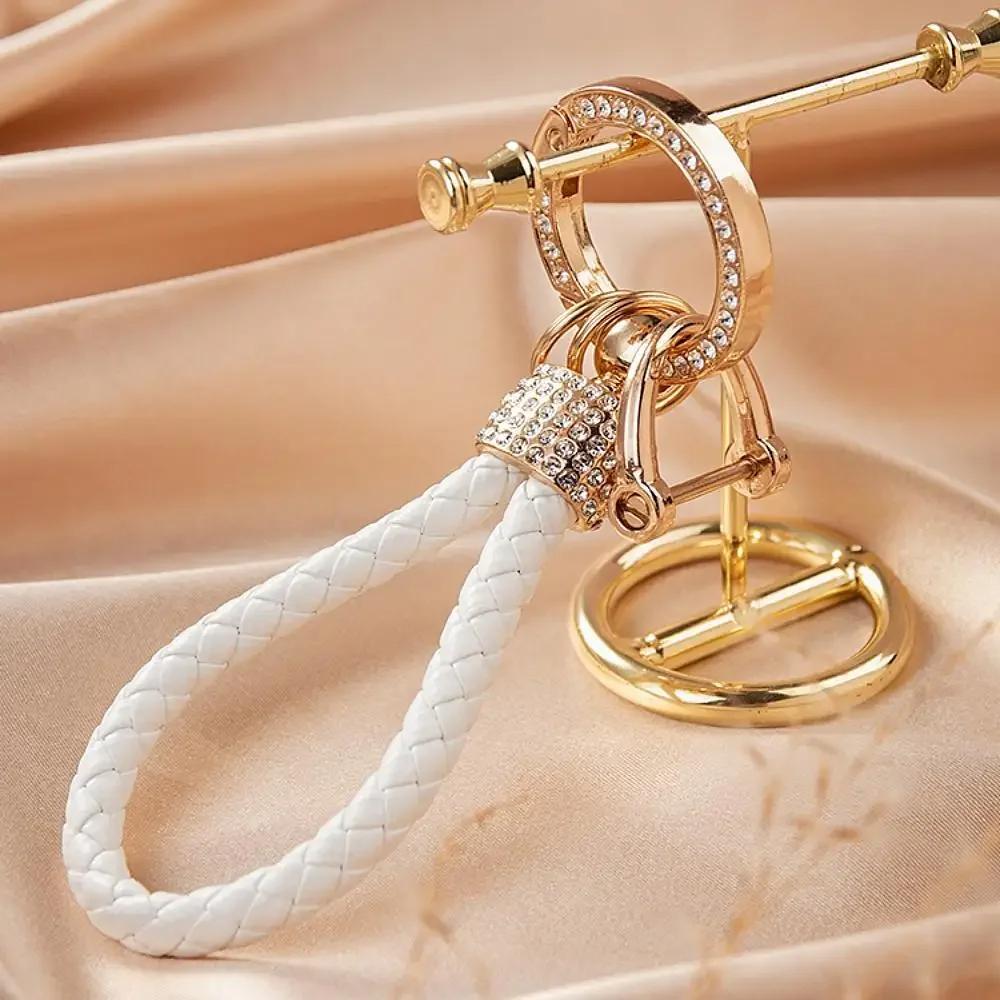 1pc Handcrafted Braided Rope Keychain Sparkling Rhinestones - Stylish Monochrome Car Key Ring Fashion-Forward Accessory