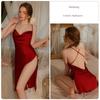 Good Morning with You: Suspenders Ice Silk Nightdress Long Side Slit Pure Desire Sexy Pajamas Long Dress Women Can Wear When Going out