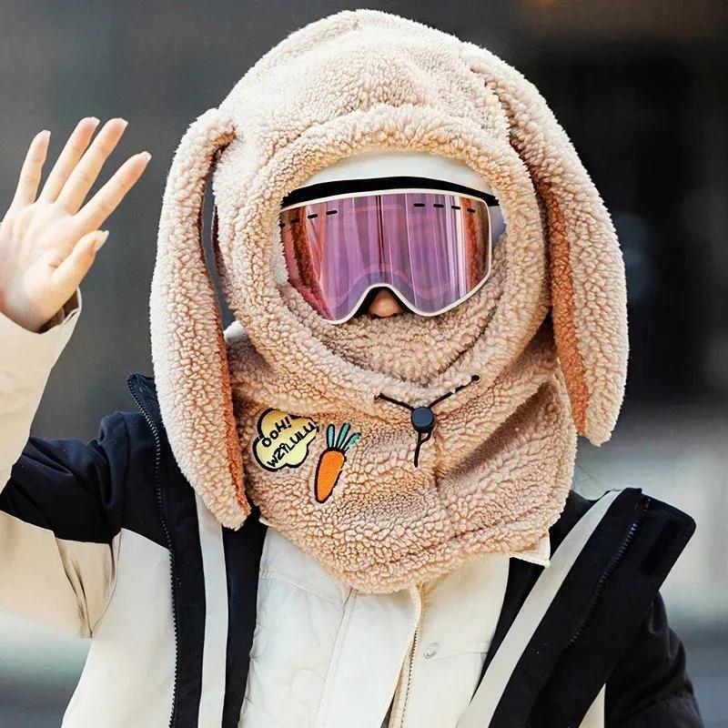 Winter Warmer Skikopfhörer Abdeckung Bequem Weiches Fleece Skimütze Schalwärmer Cartoon Niedliche Hasenohren Dekorative Helmabdeckung Mütze