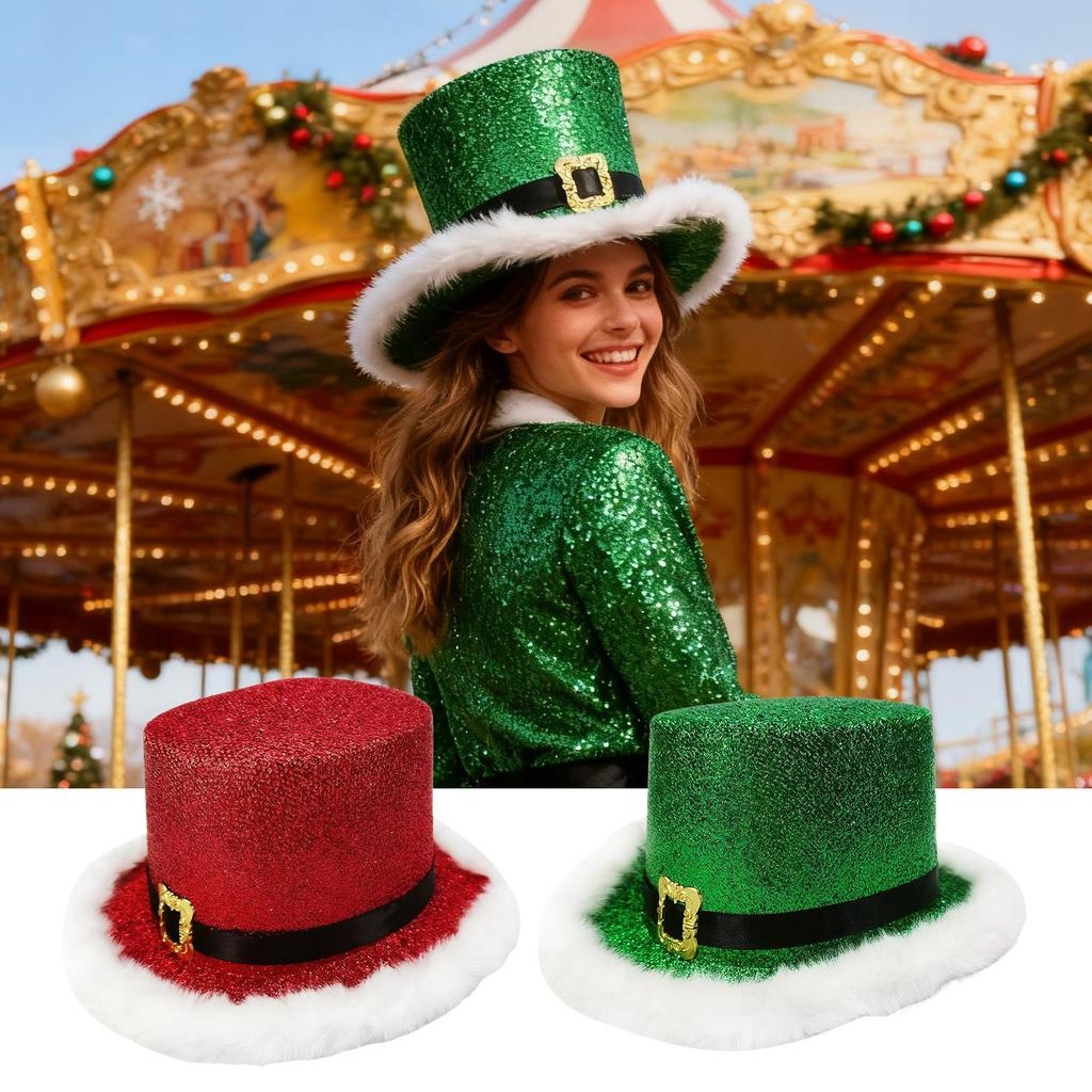 Christmas Party Red Green Top Hat Santa Claus Western Hat Festive Cosplay With White Brim For Adults Men Women Performance