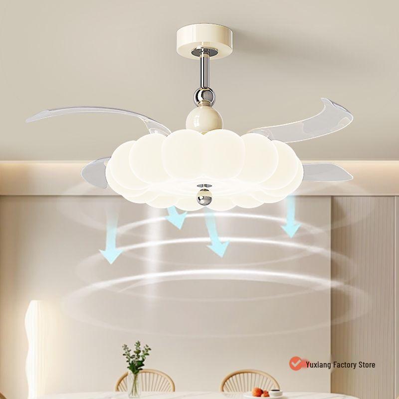 2026 Cream Style Ceiling Fan with Light: Eye Protection, Strong Wind, Invisible Blades for Bedroom, Restaurant, or Study Room
