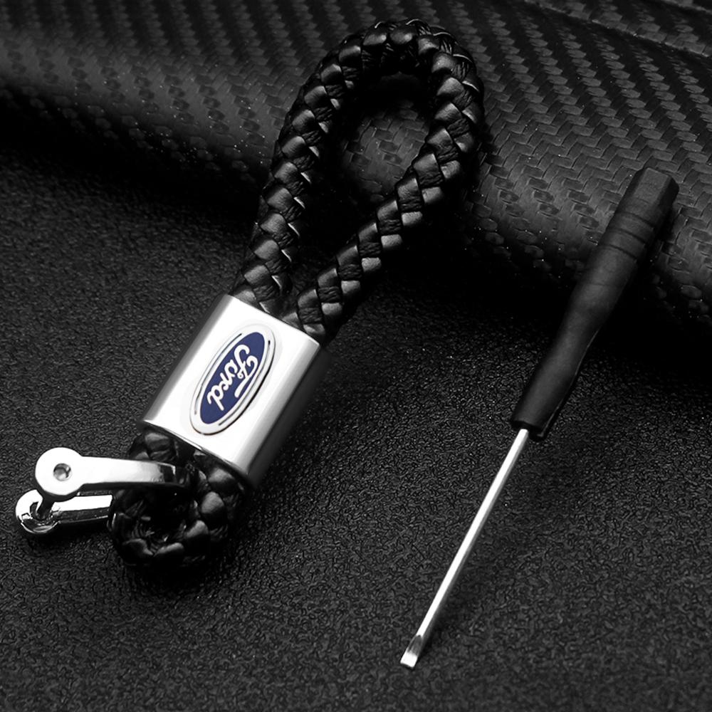 AAAMT1 For Ford Mustang Focus Transit 1Pcs Metal Leather Keychain Ring Edge Fiesta Escape Kuga Mondeo Fusion Ranger Auto Accessories