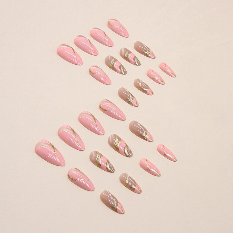Girl Barbie Pink Corrugated Almond Nail Explosive Glitter Powder Spice Girl Style European And American Nail Piece Wear Nail