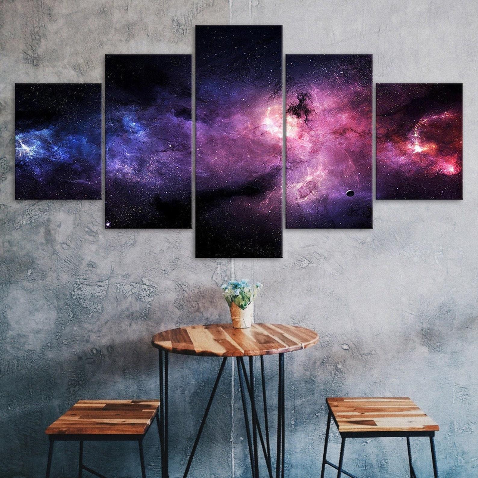 

Space Cosmos Starry Sky Nebula Scene 5 Piece Five Panel Wall Canvas Print Modern Art Poster Picture Home Decor Gift For Him Her 20X35 20X45 20X55CM