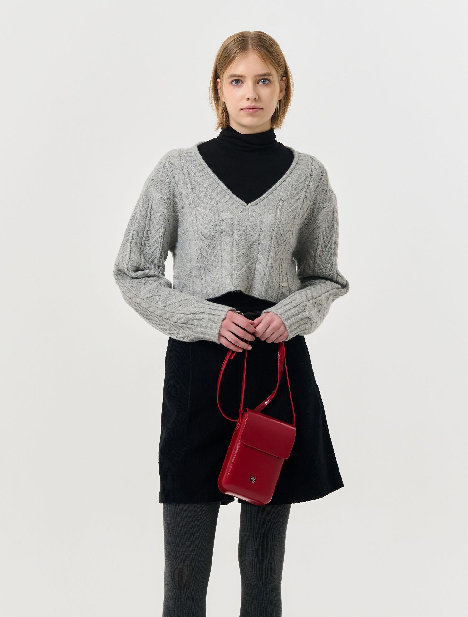 General Idea Wool Cable V-Neck Crop Knit [Melange Grey] / Wbd4L05541 Melange Grey/S