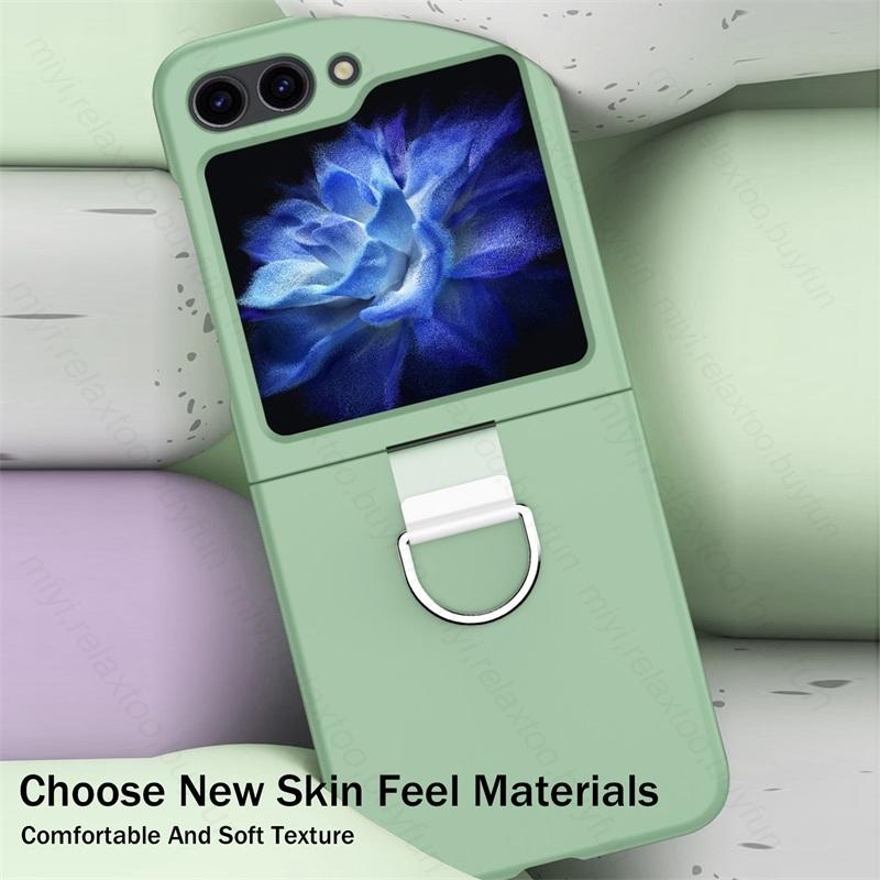 Candy Color Feeling Skin with Ring Holder Stand Case for Samsung Z Flip6 Flip 5 4 5G Hard PC Protect Fundas