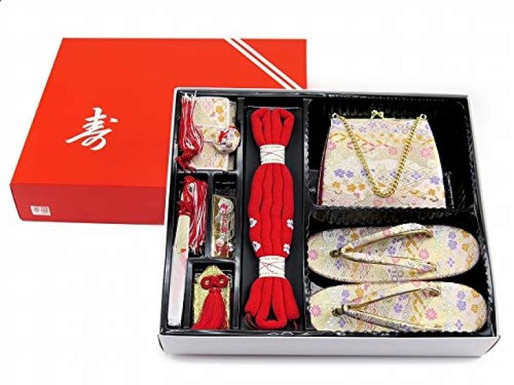 7 years full obi and kimono synthetic fiber twisted cherry blossoms and double cherry PTK384d101PP [Muromachi-st.] Shichi-Go-San Kimono, old, set,