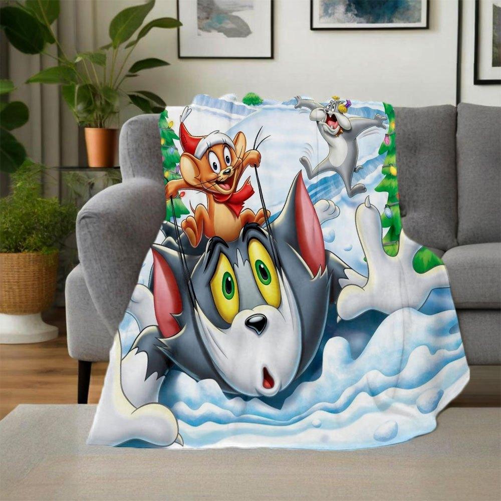 Tom & Jerry Christmas Holiday Poster PrintBlanket Flannel Throw Blanket for Sofa, Bed, Travel, Camping, Office