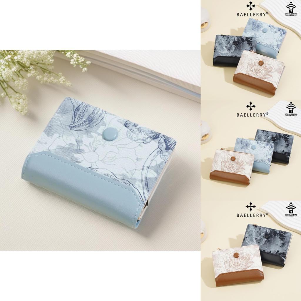 Minimalist Flower Pattern Women Double Fold Square Wallet With Card Slot For Daily Use And Antitheft Protection