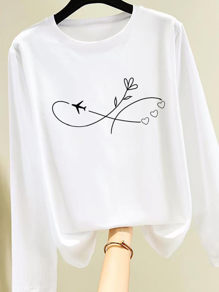 (Asian Size) flower cute 90s Print T Shirt Women Clothing Tee autumn winter spring Casual Fashion Top o-neck Graphic Long Sleeve T-shirts