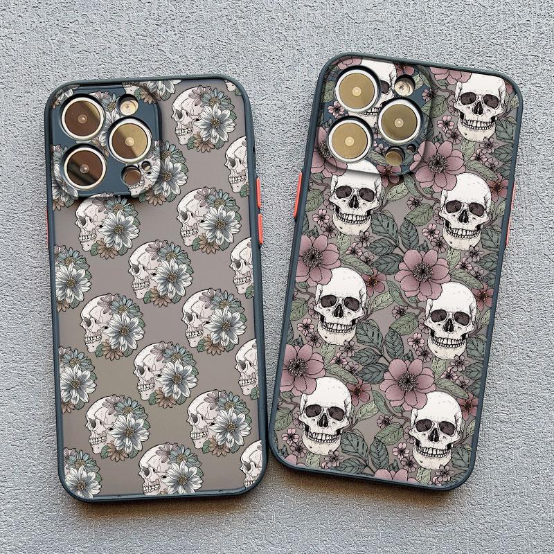 Deluxe Skull Flowers Phone Case For iPhone 15 14 13 12 11 Pro Max 13 12 Mini 8 7 15 14 Plus X XR XS Shockproof Black Phone Cover