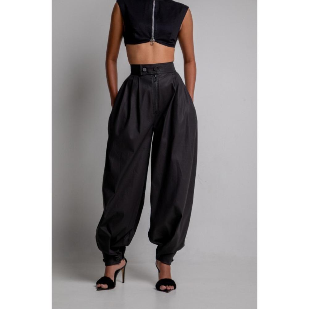 Women's High Rise Barrel Pants Loose Fit Denim Jeans Zip Fly Pleated Casual Denim Trousers