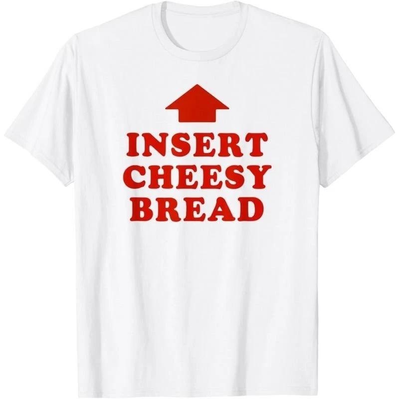 T-Shirt Featuring Red INSERT CHEESY BREAD Lettering and Red Arrow Design XXL