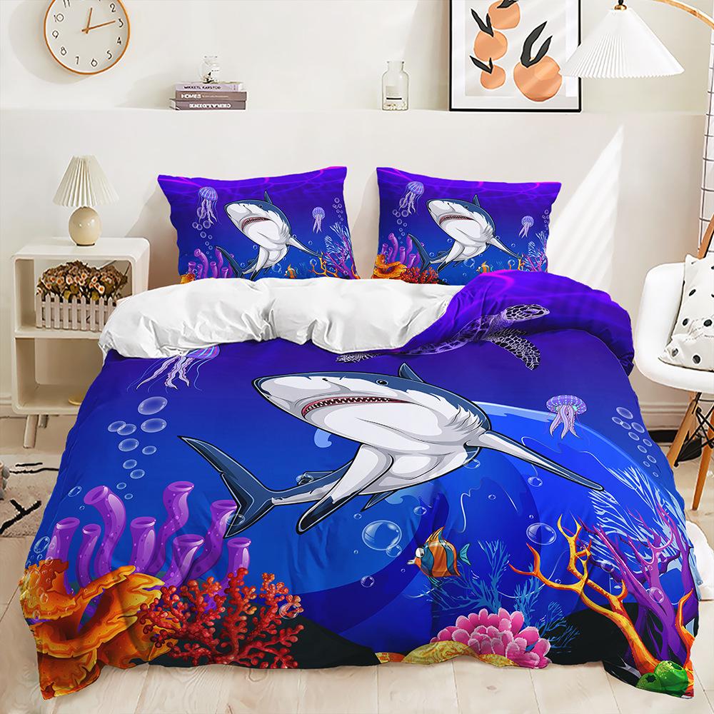 3D Digitaldruck Bett Dreiteilig Tierillustration Meeresleben Tiger Kuh Pferd Set