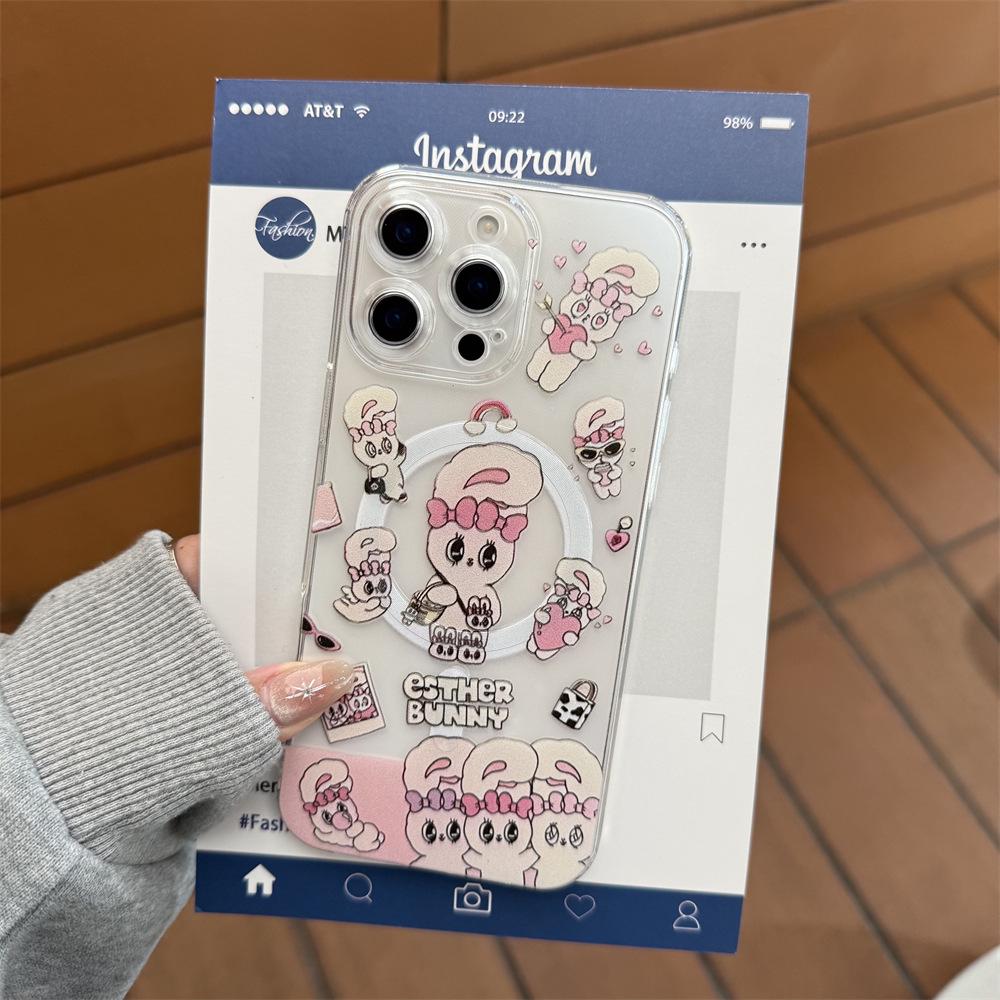 Korean Heart Rabbit Full-Screen Magnetic Case for iPhone 17, 16, 15 Pro iPhone 15 Plus