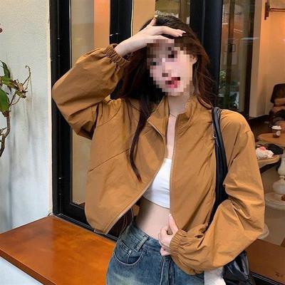 Women's 2025 Summer Sun Protection Stand Collar Jacket - Loose Short Zipper Cardigan with Drawstring.