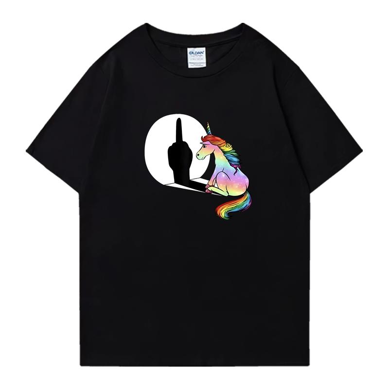 

Модний 2025 року футболка оверсайз з єдинорогом і середнім пальцем у стилі хіп-хоп, 100% бавовна, футболки з коротким рукавом, круглий виріз, унісекс, літній одяг 4XL