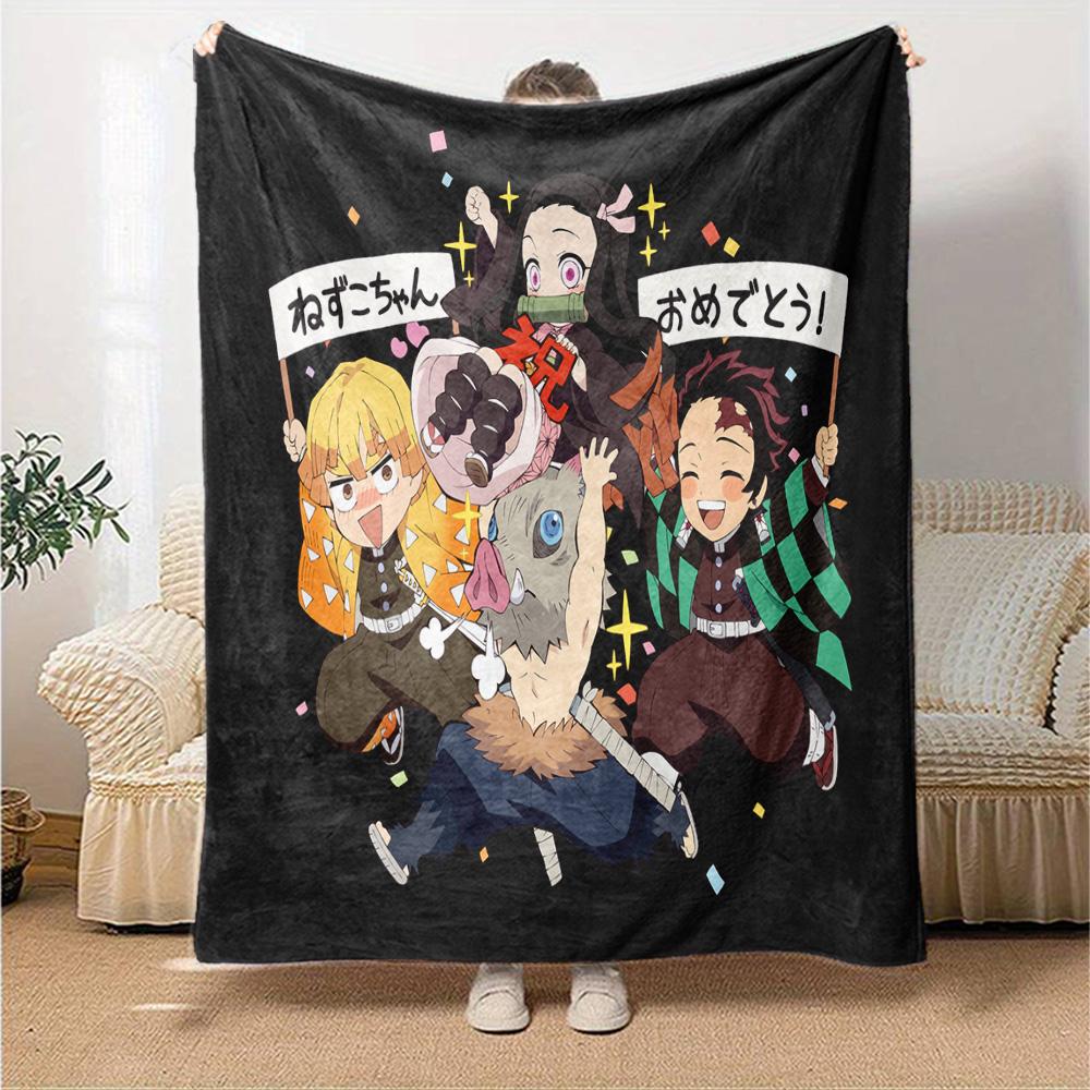 Powerful Demon Anime Flannel Blanket, Soft Polyester, Modern Design, All-Season for Camping, Travel, Gifts for holidays or birthdays